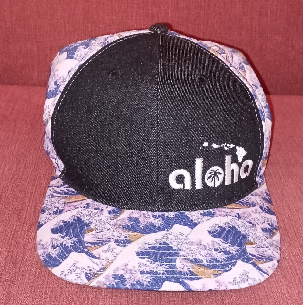 Double Portion Aloha Hawaiian Denim Embroidered Ball Cap